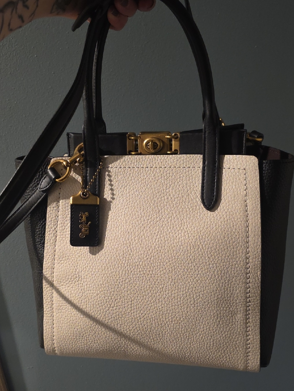 Coach 1941 Troupe Tote in the Colorblock (Chalk Multi) colorway. - Picture 5 of 15